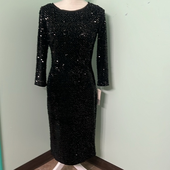 🆕 Eliza J black stretchy sequins 3/4 sleeve dress. Cocktail. Wedding. Party - Picture 2 of 11